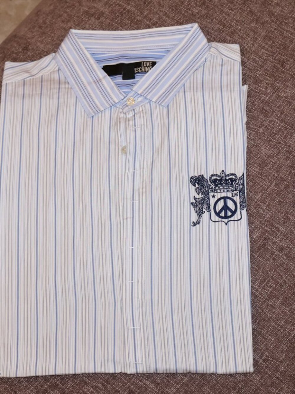 Love Moschino Multicolor Stripe Shirt Lion Crest Peace XL
